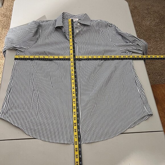 LAFAYETTE 148 NY Shirt Womens 1X Gray White Button Front Striped Blouse Office - Picture 2 of 9